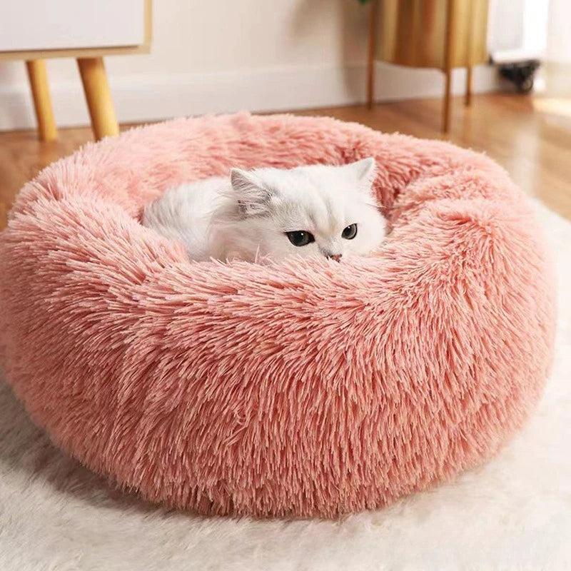 Super Soft Striped Plush Donut Pet Bed – Washable Comfort Nest for Cats & Dogs
