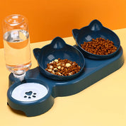 3-in-1 Tilted Pet Feeder & Gravity Water Dispenser – Food + Water Bowl Set with Neck Protection Design