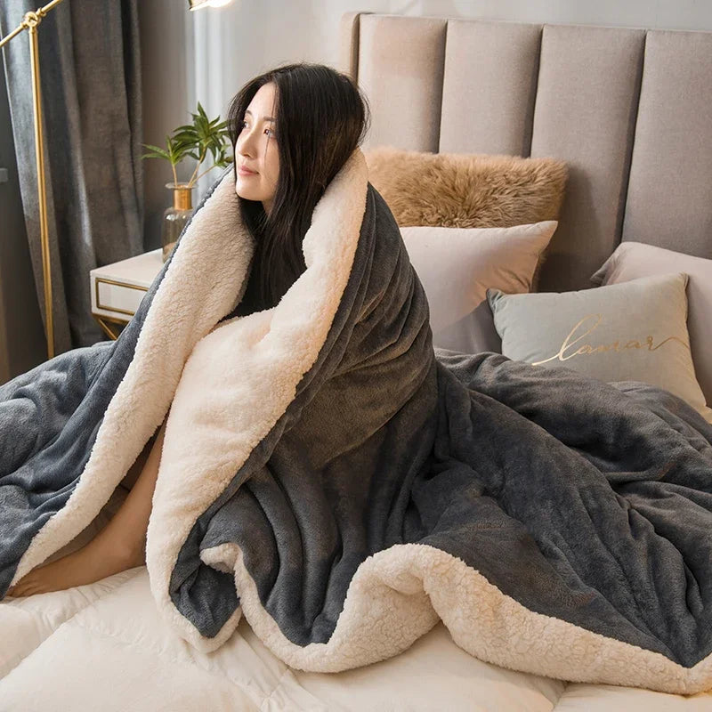 Wollen deken Warm houden Winterbeddekens Dubbelzijdig Queen Dekbedovertrek Camping Tweepersoonsbedovertrek Sprei op het bed
