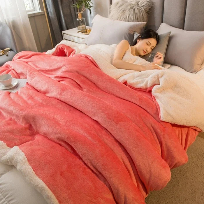 Wollen deken Warm houden Winterbeddekens Dubbelzijdig Queen Dekbedovertrek Camping Tweepersoonsbedovertrek Sprei op het bed