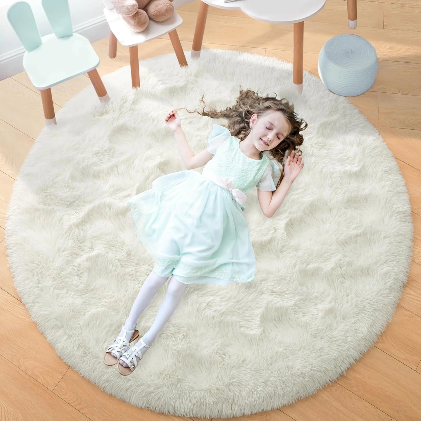 Fluffy Round Rug Black Rug For Bedroomfuzzy Kids Room Carpet Shaggy Living Room Sofa Area Rug Soft Nursery Floor Mat Home Decor