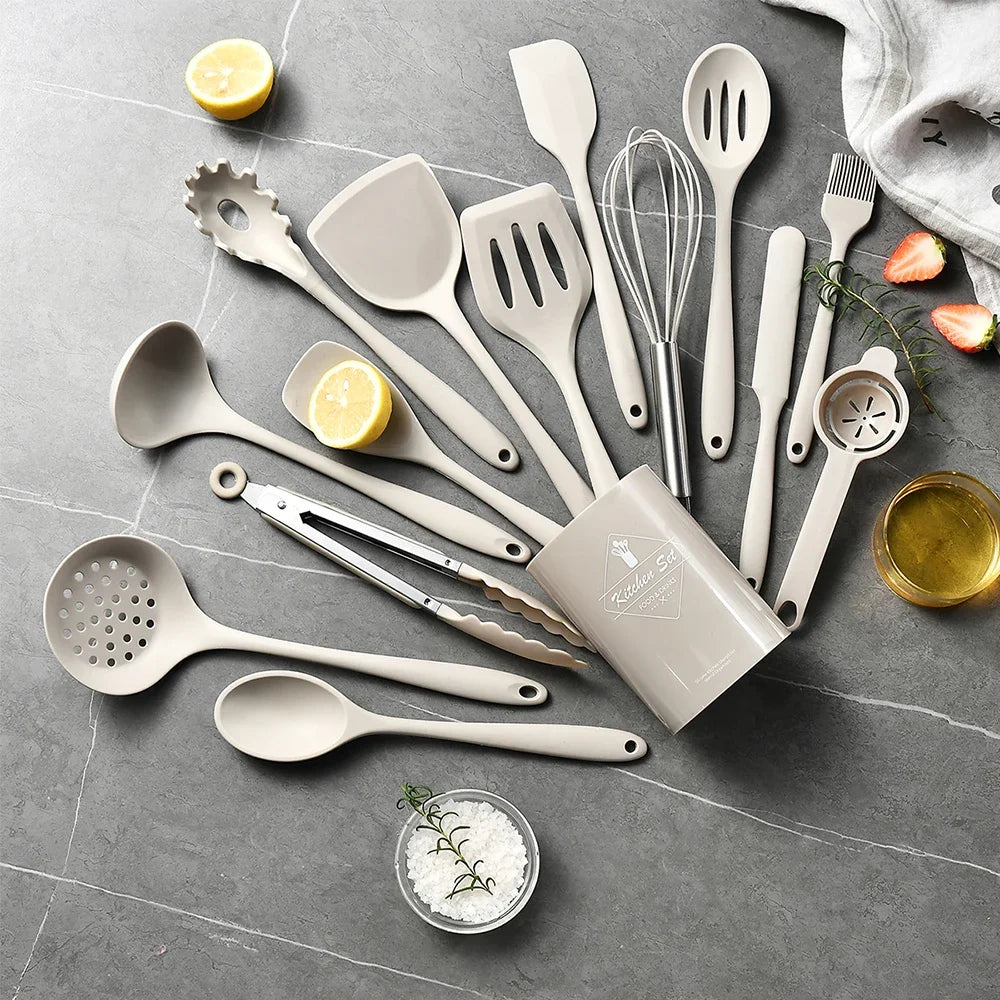 15-Piece Food-Grade Silicone Kitchen Utensil Set – Heat-Resistant, Nonstick Safe