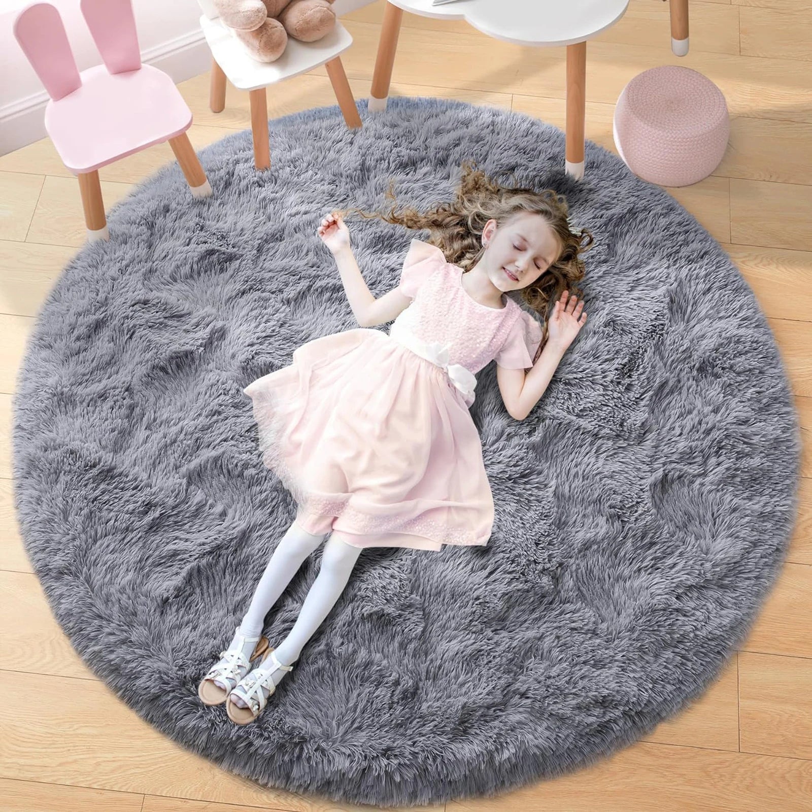 Fluffy Round Rug Black Rug For Bedroomfuzzy Kids Room Carpet Shaggy Living Room Sofa Area Rug Soft Nursery Floor Mat Home Decor