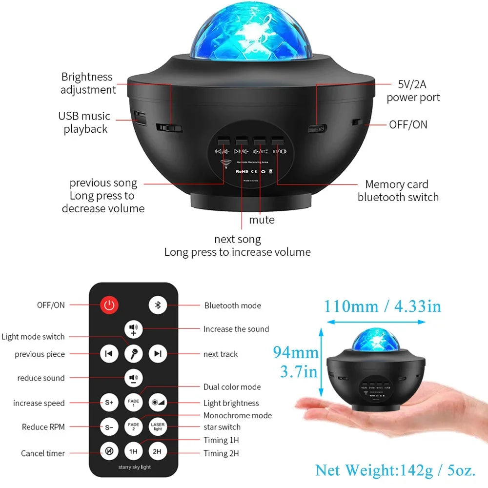 Nieuwe LED Starry Galaxy Projector Nachtlampje Kind Cadeau USB Bluetooth Muziekspeler Ster Nachtlampje Kleurrijke Projector Nachtlamp