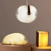 Foldable Wooden Book Lamp – USB Rechargeable LED Night Light with Warm Glow