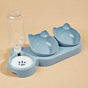 3-in-1 Tilted Pet Feeder & Gravity Water Dispenser – Food + Water Bowl Set with Neck Protection Design