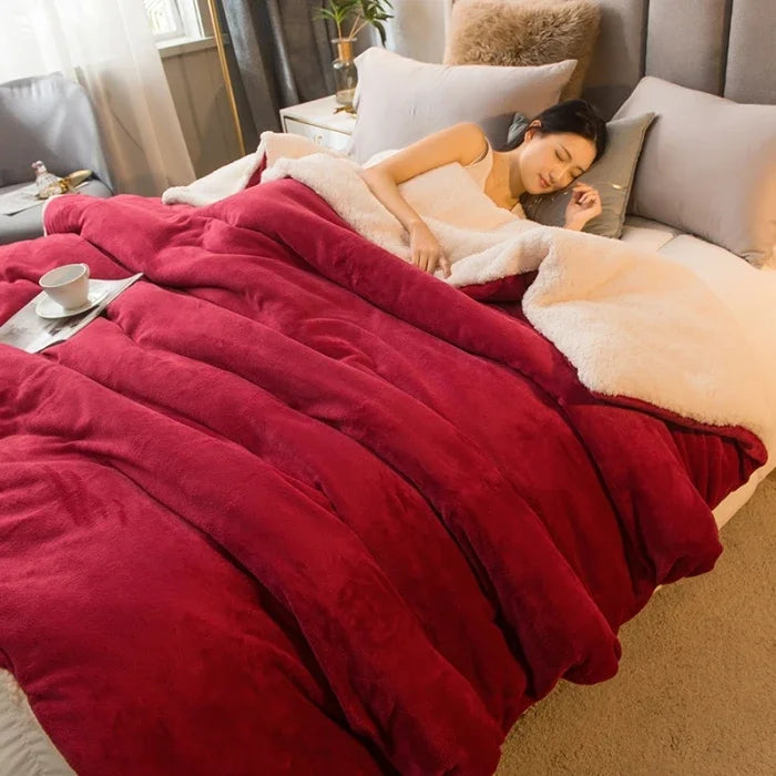 Wollen deken Warm houden Winterbeddekens Dubbelzijdig Queen Dekbedovertrek Camping Tweepersoonsbedovertrek Sprei op het bed