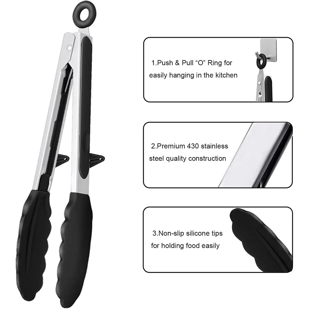 LMETJMA Food-Grade Silicone Kitchen Tongs – Heat-Resistant, Nonstick Safe Serving Tool