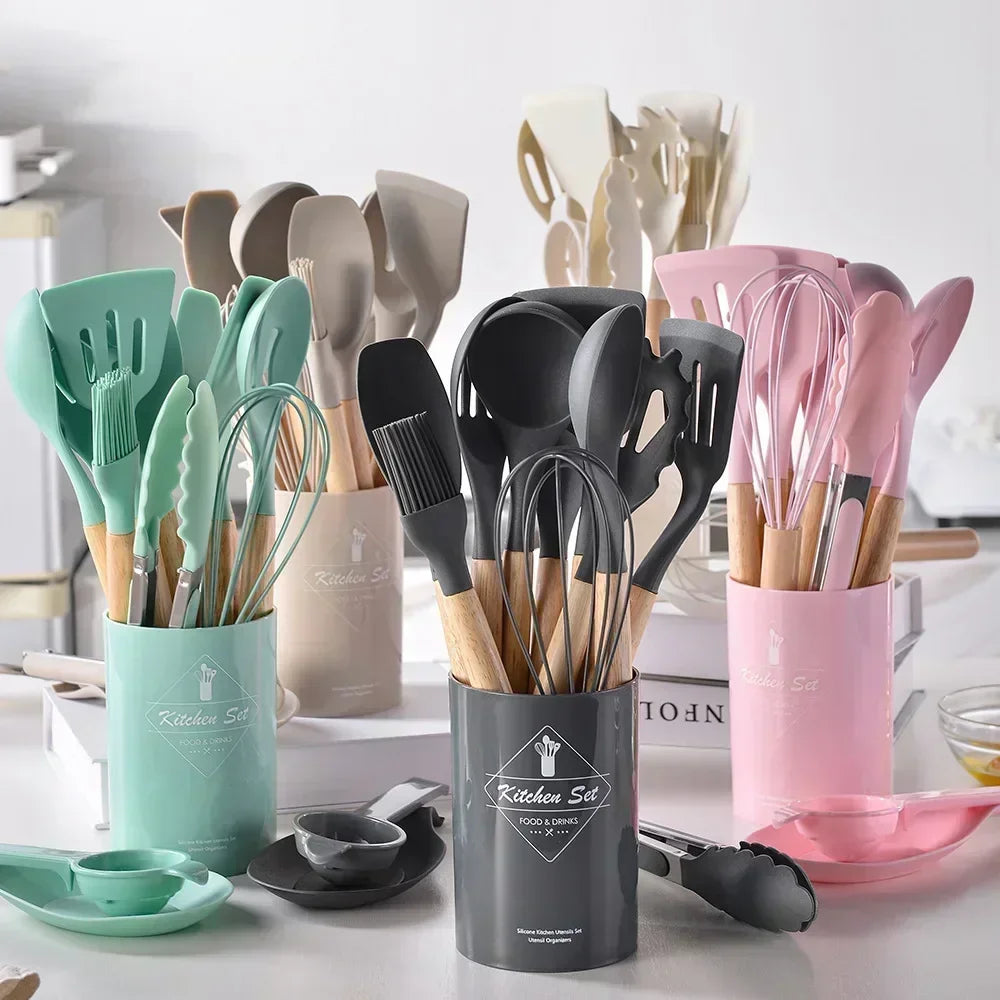 12-Piece Food-Grade Silicone Kitchen Utensil Set – Heat-Resistant & Nonstick