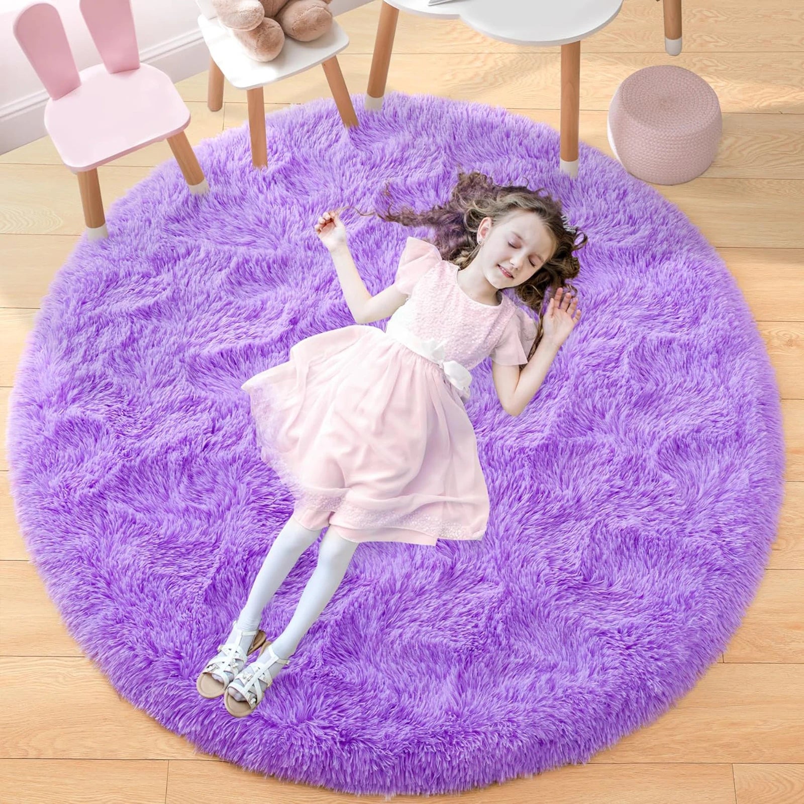 Fluffy Round Rug Black Rug For Bedroomfuzzy Kids Room Carpet Shaggy Living Room Sofa Area Rug Soft Nursery Floor Mat Home Decor