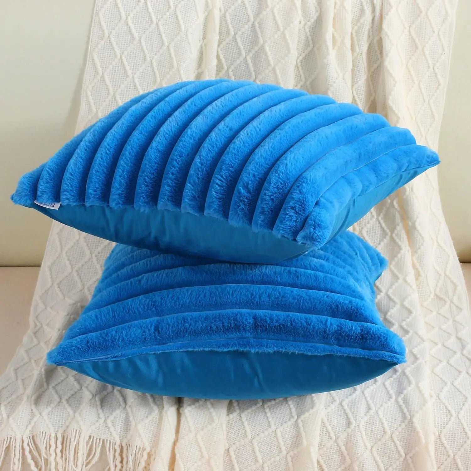 Nep konijnenbont vierkante kussenhoes grote dikke gestreepte superzachte effen kleur kussensloop 24×24 inch bank decor kussenhoezen
