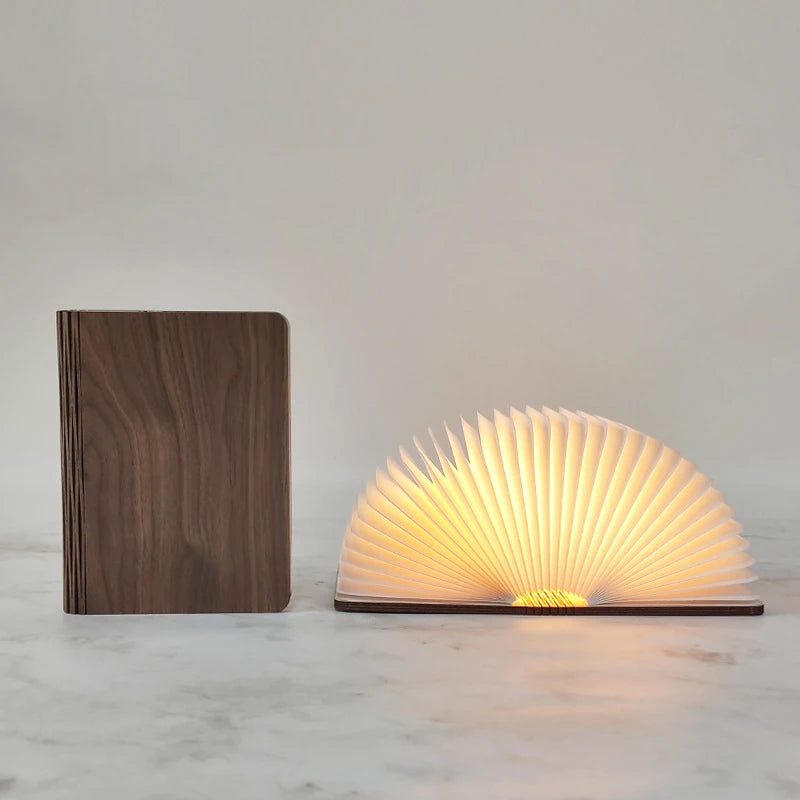Foldable Wooden Book Lamp – USB Rechargeable LED Night Light with Warm Glow