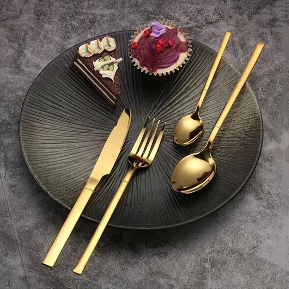 30-Piece Gold Stainless Steel Cutlery Set – Service for 6, Dishwasher Safe