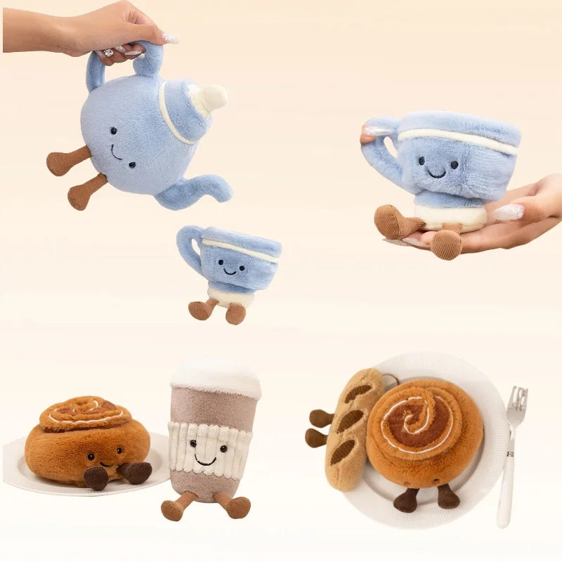Leuke Afternoon Tea Serie Knuffel Gevuld Voedsel Taart Baguette Kaneel Theepot Koffiekopje Zachte Pop Home Decor Cadeau Voor Kind