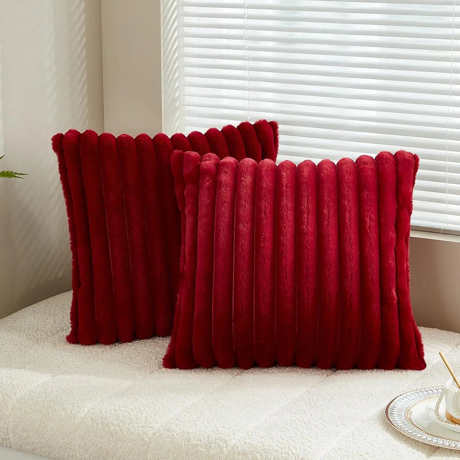 Nep konijnenbont vierkante kussenhoes grote dikke gestreepte superzachte effen kleur kussensloop 24×24 inch bank decor kussenhoezen
