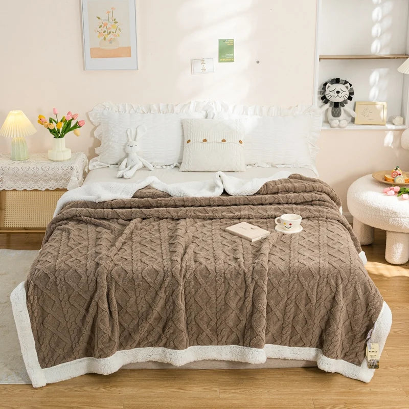 Warme wollen Sherpa dikke dekens Pluizig zacht koraalfleece sprei op het bed Enkel Dubbel Winter Pluche Coraline Harige Gooi