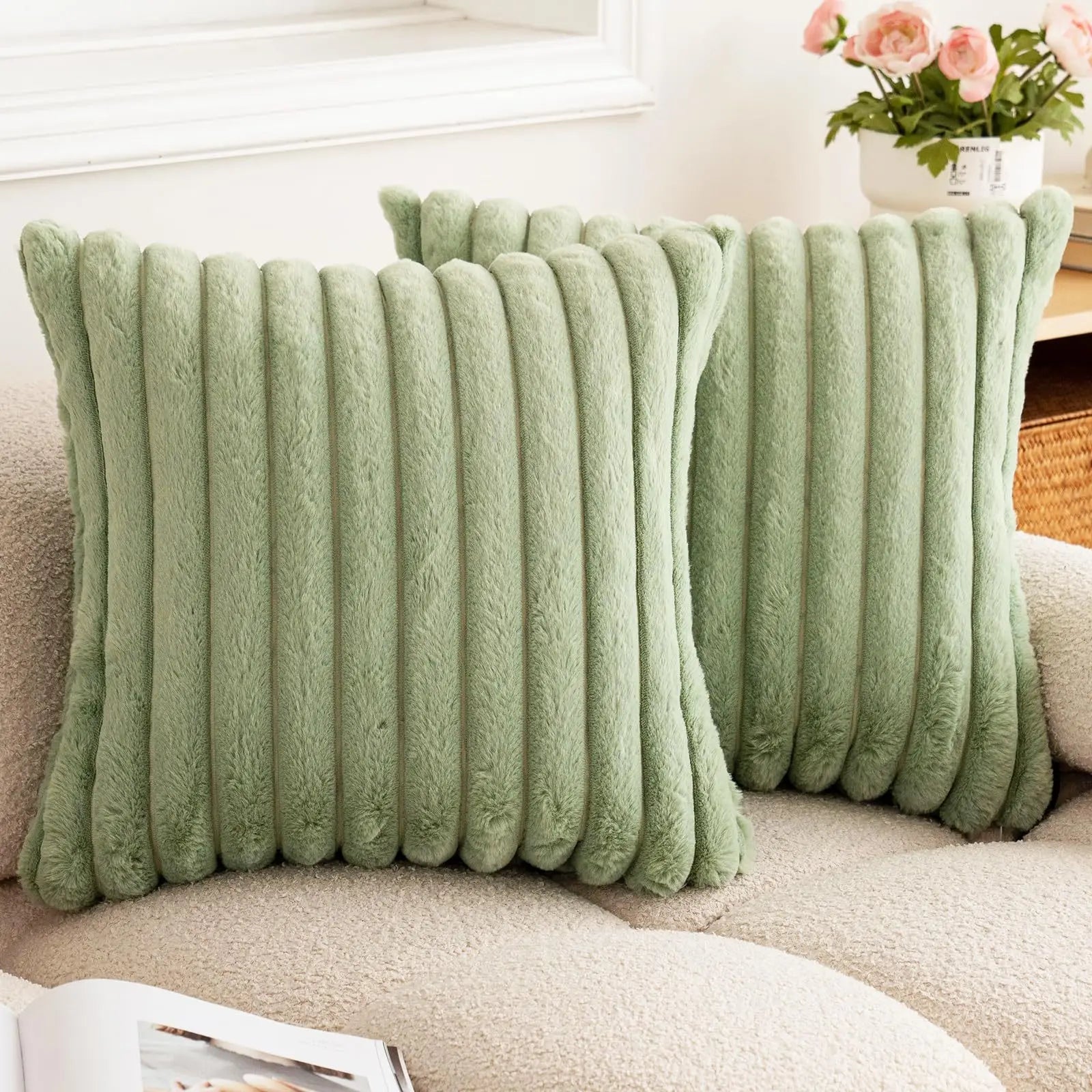 Nep konijnenbont vierkante kussenhoes grote dikke gestreepte superzachte effen kleur kussensloop 24×24 inch bank decor kussenhoezen