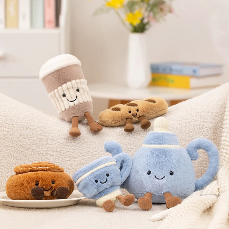 Leuke Afternoon Tea Serie Knuffel Gevuld Voedsel Taart Baguette Kaneel Theepot Koffiekopje Zachte Pop Home Decor Cadeau Voor Kind