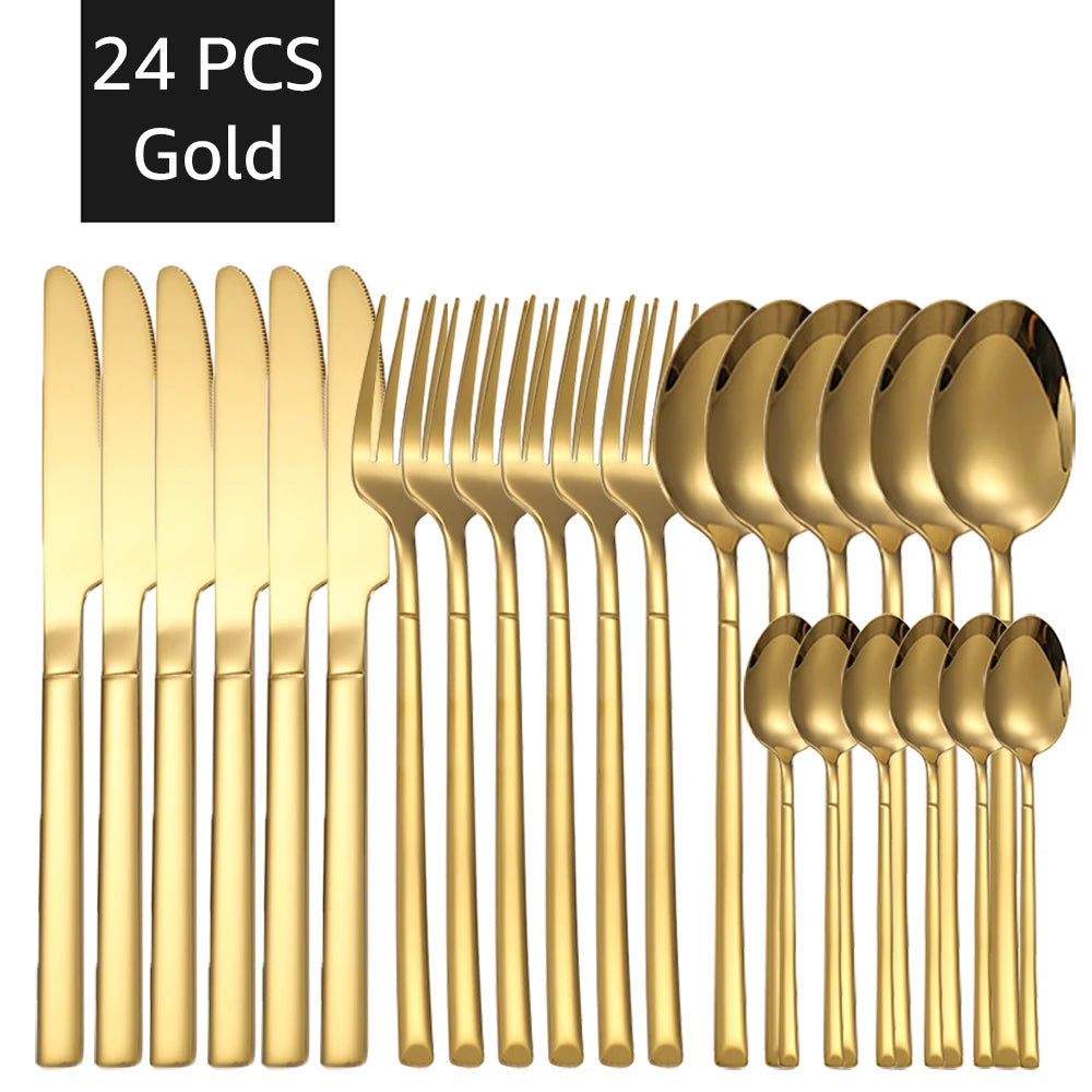 30-Piece Gold Stainless Steel Cutlery Set – Service for 6, Dishwasher Safe