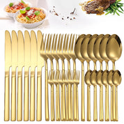 30-Piece Gold Stainless Steel Cutlery Set – Service for 6, Dishwasher Safe