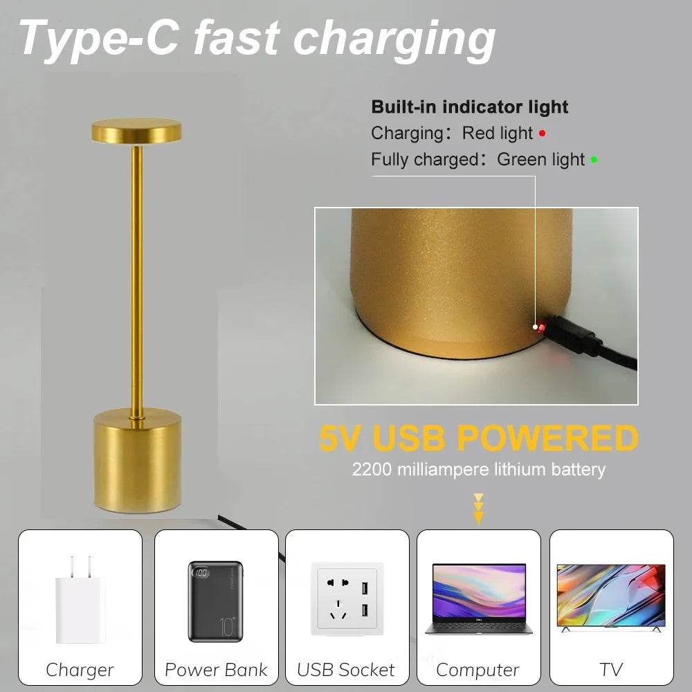 Eenvoudige aanraaksensor LED-tafellamp Oplaadbare bureaulamp 3 kleuren verstelbaar nachtkastje Creatieve omgevingslichtbalk Kamerdecoratie Licht