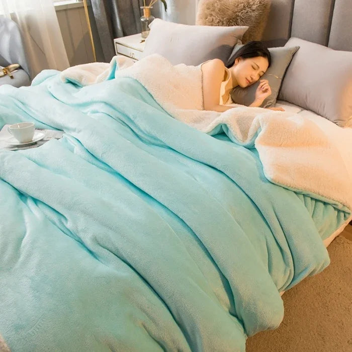 Wollen deken Warm houden Winterbeddekens Dubbelzijdig Queen Dekbedovertrek Camping Tweepersoonsbedovertrek Sprei op het bed