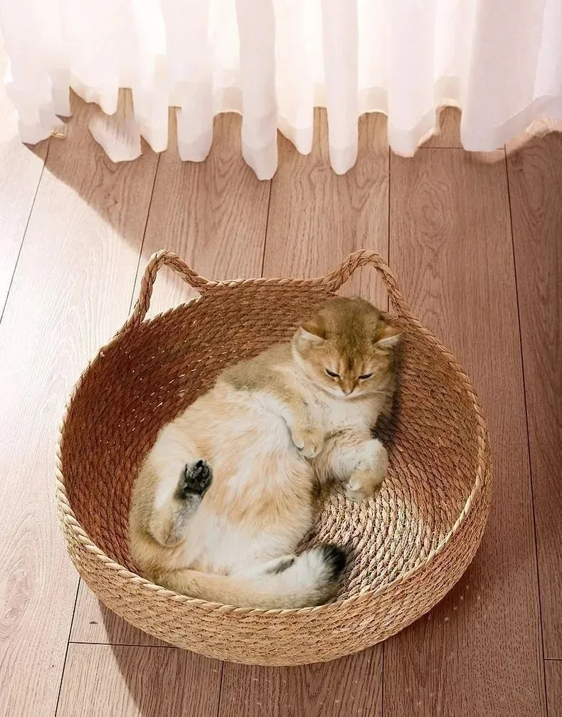 Puur natuurlijk geweven kattenbed, seizoensverwarmingskussen, universeel wasbaar kussen, accessoire voor dierbenodigdheden, geschikt voor alle seizoenen.