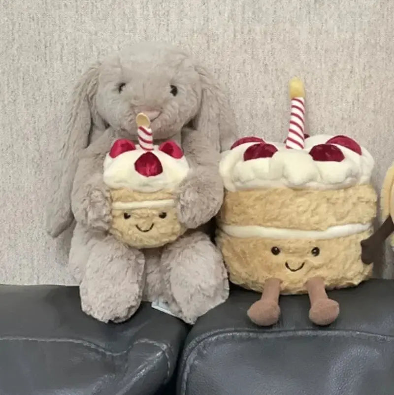 Jelly en Cat Shy Bunny Bonnie Brengt verjaardagstaartpop Leuke rustgevende metgezel Pluche pop Rustgevend speelgoed Vakantiecadeau