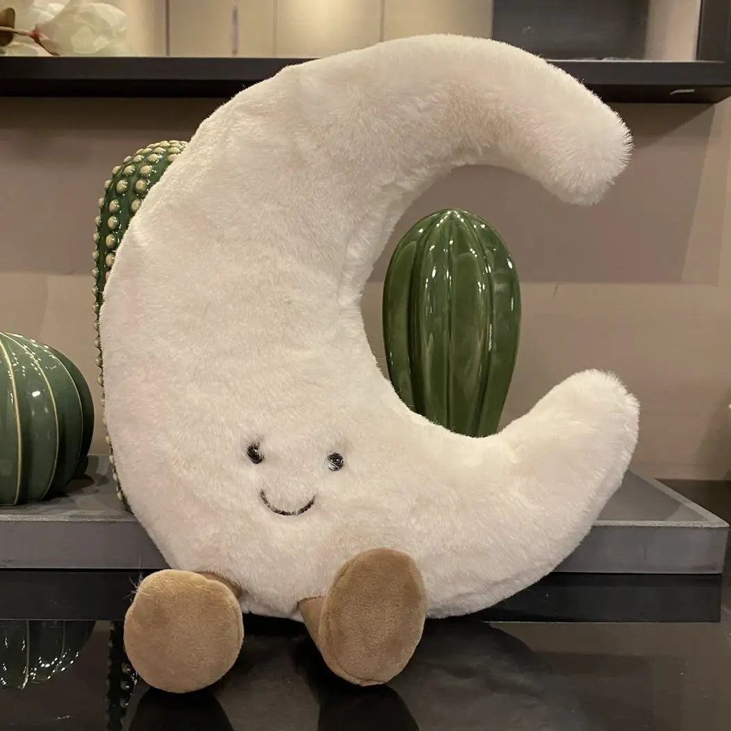 Schattig glimlach gezicht witte maan gele zon knuffel gevuld schattig cartoon weer knuffel voor kind slaapkamer decor bank sierkussen