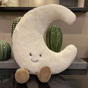 Schattig glimlach gezicht witte maan gele zon knuffel gevuld schattig cartoon weer knuffel voor kind slaapkamer decor bank sierkussen