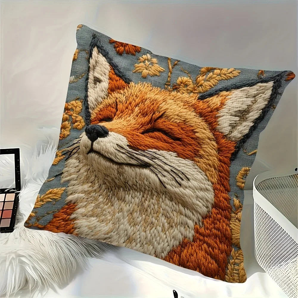 Fox printed pillowcase: comfortable and cute home decoration sofa cushion cover, home decoration, 2D printing