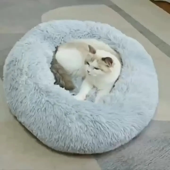 Super Soft Striped Plush Donut Pet Bed – Washable Comfort Nest for Cats & Dogs