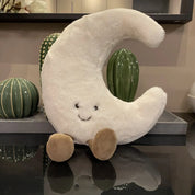 Schattig glimlach gezicht witte maan gele zon knuffel gevuld schattig cartoon weer knuffel voor kind slaapkamer decor bank sierkussen