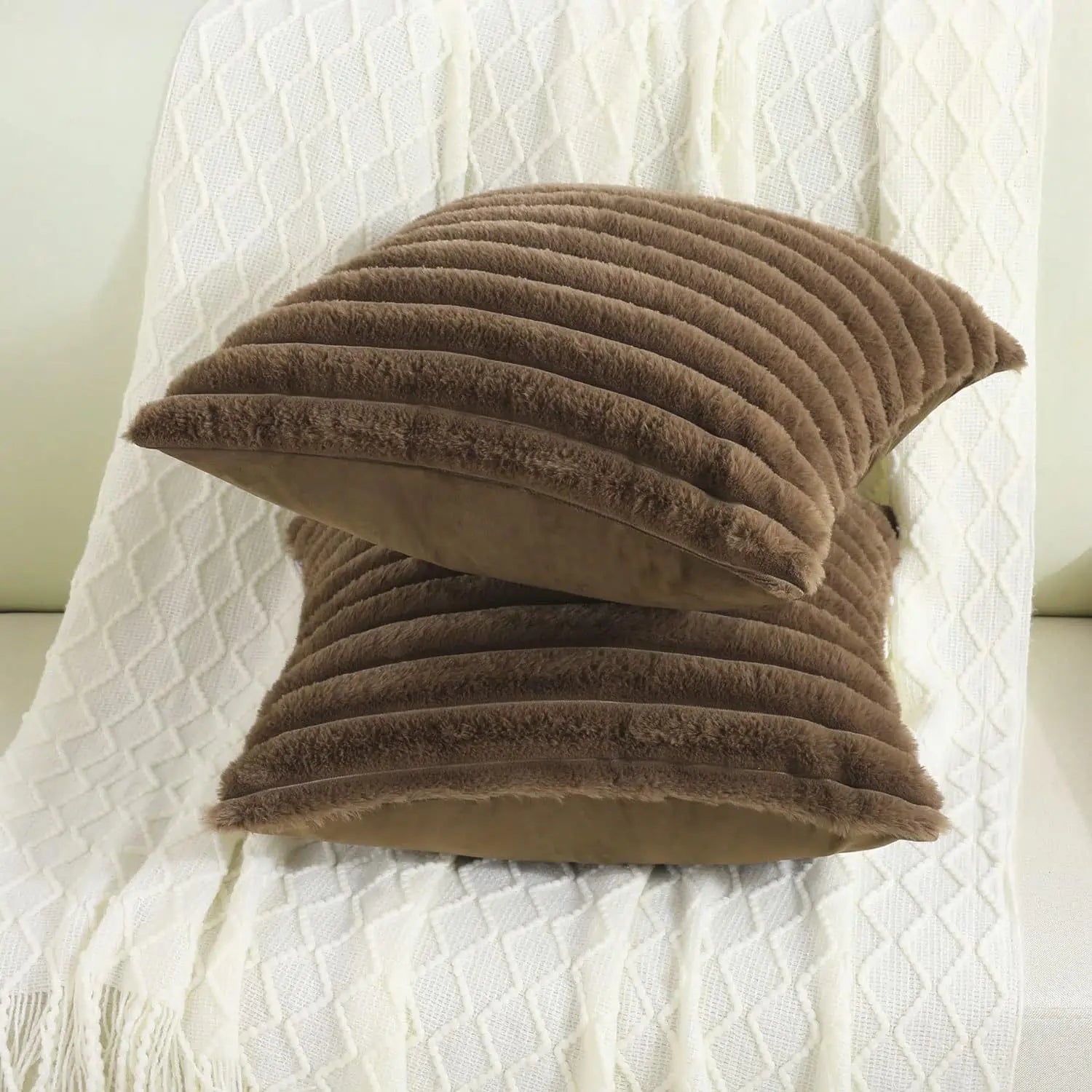 Nep konijnenbont vierkante kussenhoes grote dikke gestreepte superzachte effen kleur kussensloop 24×24 inch bank decor kussenhoezen