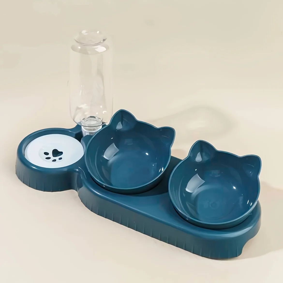 3-in-1 Tilted Pet Feeder & Gravity Water Dispenser – Food + Water Bowl Set with Neck Protection Design