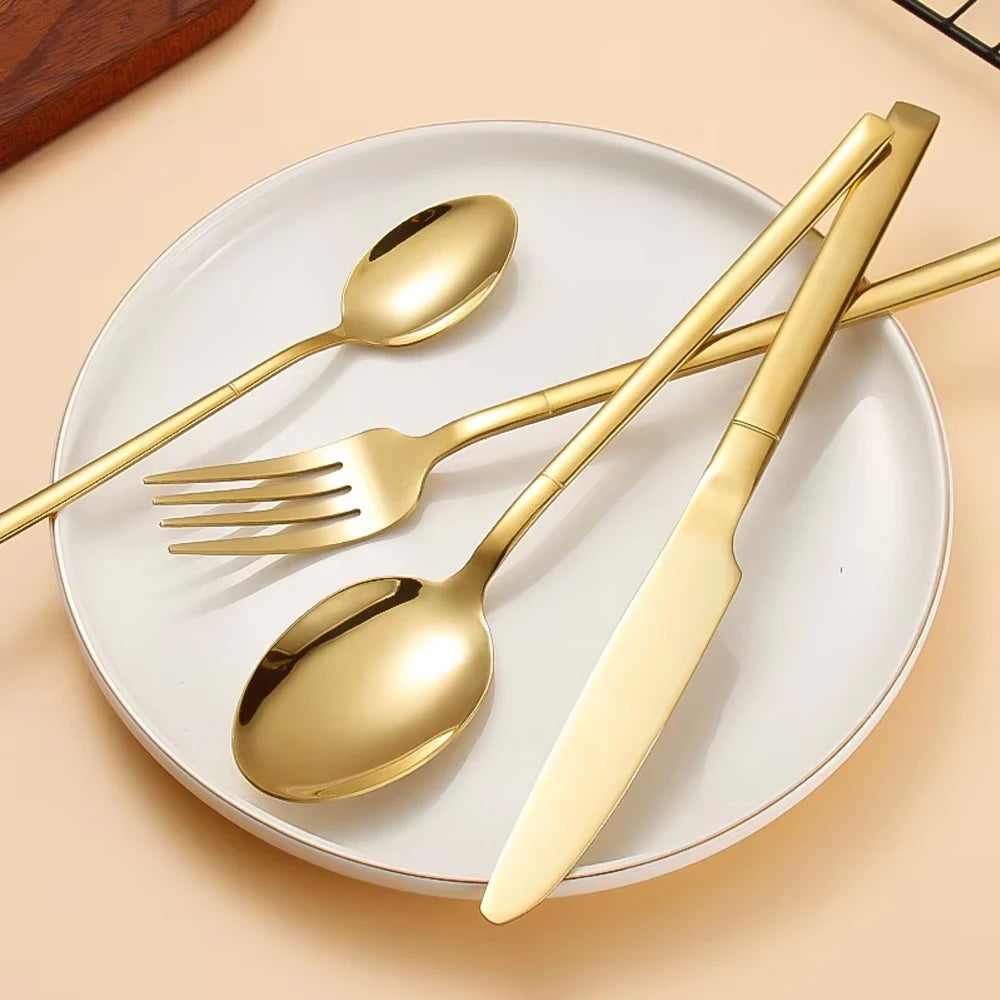 30-Piece Gold Stainless Steel Cutlery Set – Service for 6, Dishwasher Safe