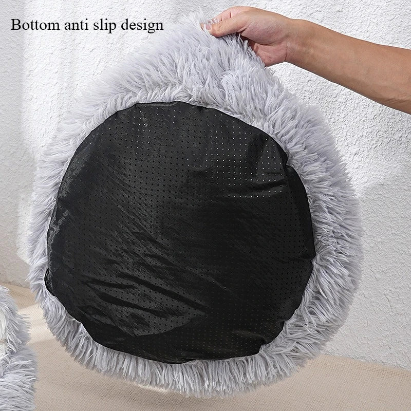 Super Soft Striped Plush Donut Pet Bed – Washable Comfort Nest for Cats & Dogs