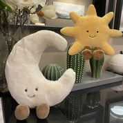 Schattig glimlach gezicht witte maan gele zon knuffel gevuld schattig cartoon weer knuffel voor kind slaapkamer decor bank sierkussen