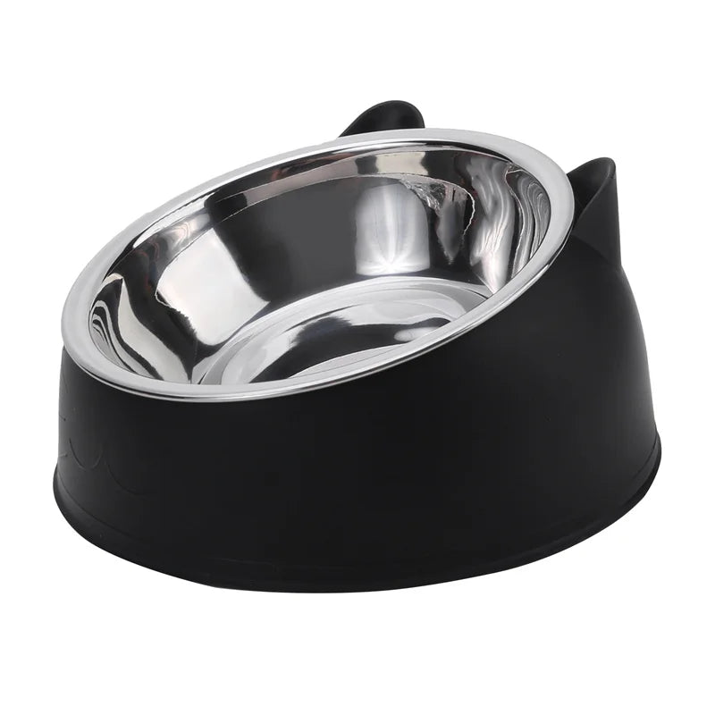 Tilted Pet Food Bowl – Creative Stainless Steel Cat & Dog Feeder