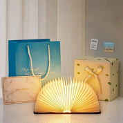 Foldable Wooden Book Lamp – USB Rechargeable LED Night Light with Warm Glow