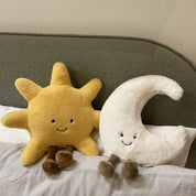 Schattig glimlach gezicht witte maan gele zon knuffel gevuld schattig cartoon weer knuffel voor kind slaapkamer decor bank sierkussen