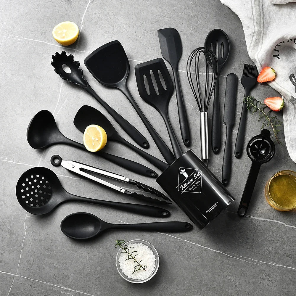 15-Piece Food-Grade Silicone Kitchen Utensil Set – Heat-Resistant, Nonstick Safe