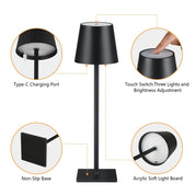 Draadloze touch LED-oplaadtafellamp met dimming op 3 niveaus, geschikt voor nachtkastje, eetkamer, bar en desktopdecoratie