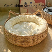 Puur natuurlijk geweven kattenbed, seizoensverwarmingskussen, universeel wasbaar kussen, accessoire voor dierbenodigdheden, geschikt voor alle seizoenen.