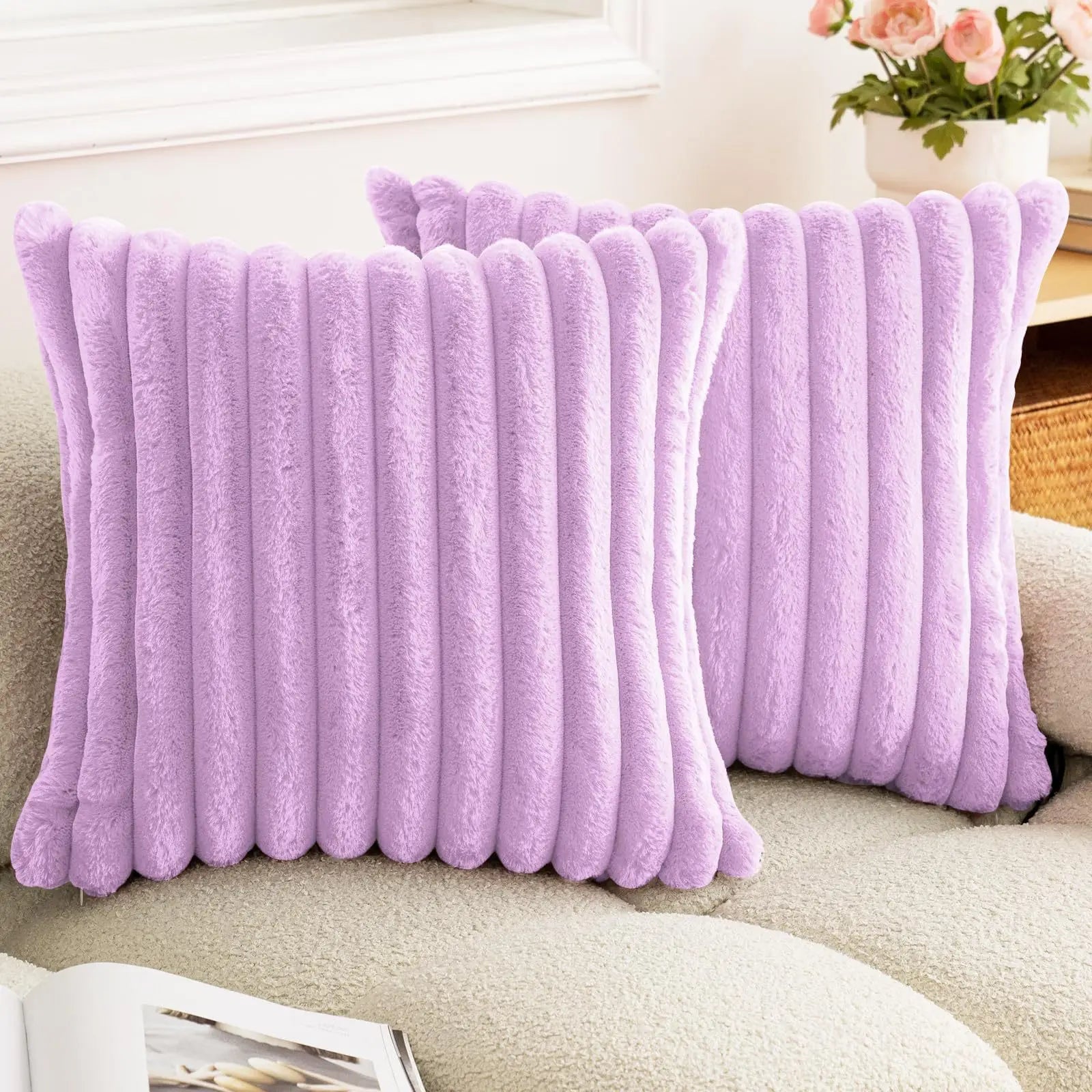 Nep konijnenbont vierkante kussenhoes grote dikke gestreepte superzachte effen kleur kussensloop 24×24 inch bank decor kussenhoezen