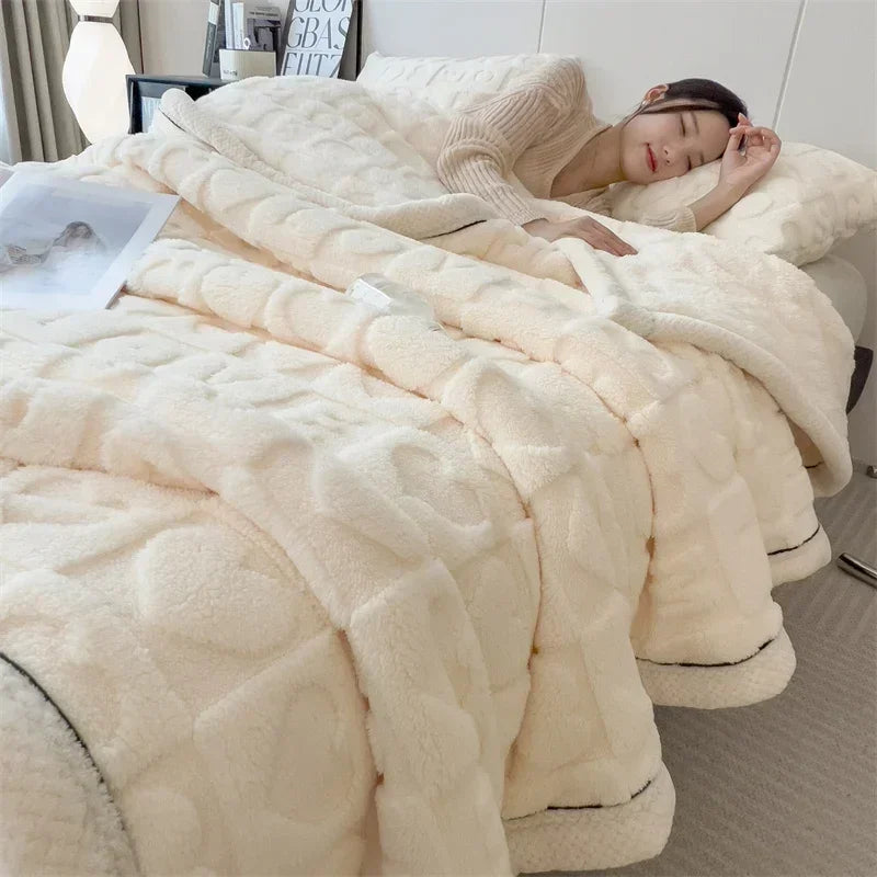Winter Thick Lamb Fleece Blanket Solid Color Hibiscus Nap Blanket Coral Fleece Heart Shap Sofa Mat  A Grade Cotton Bed Sheets