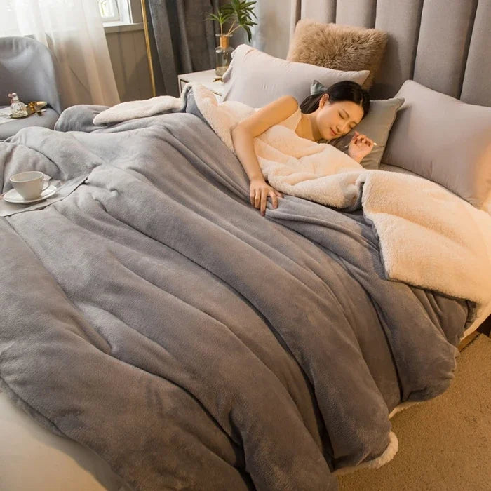 Wollen deken Warm houden Winterbeddekens Dubbelzijdig Queen Dekbedovertrek Camping Tweepersoonsbedovertrek Sprei op het bed