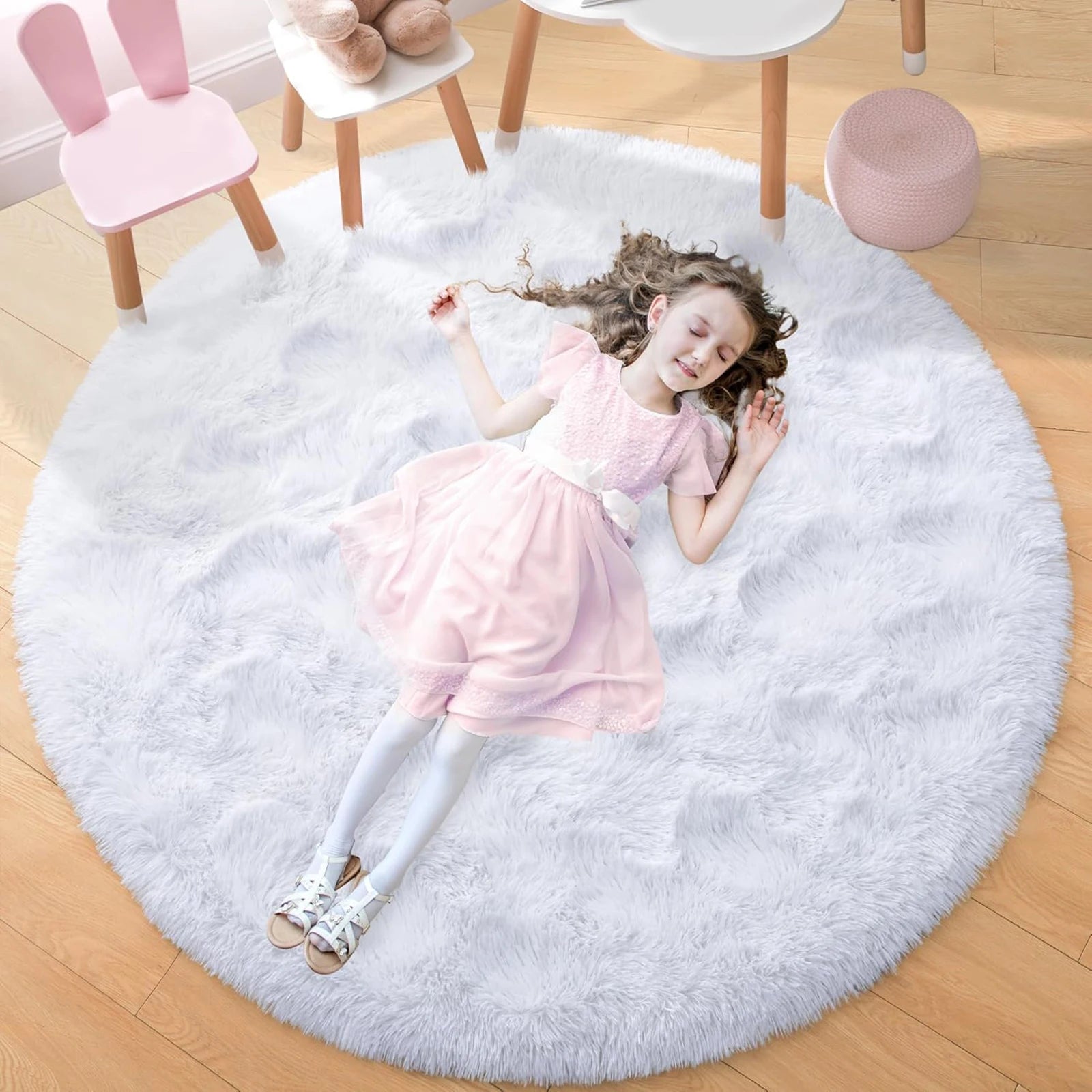 Fluffy Round Rug Black Rug For Bedroomfuzzy Kids Room Carpet Shaggy Living Room Sofa Area Rug Soft Nursery Floor Mat Home Decor