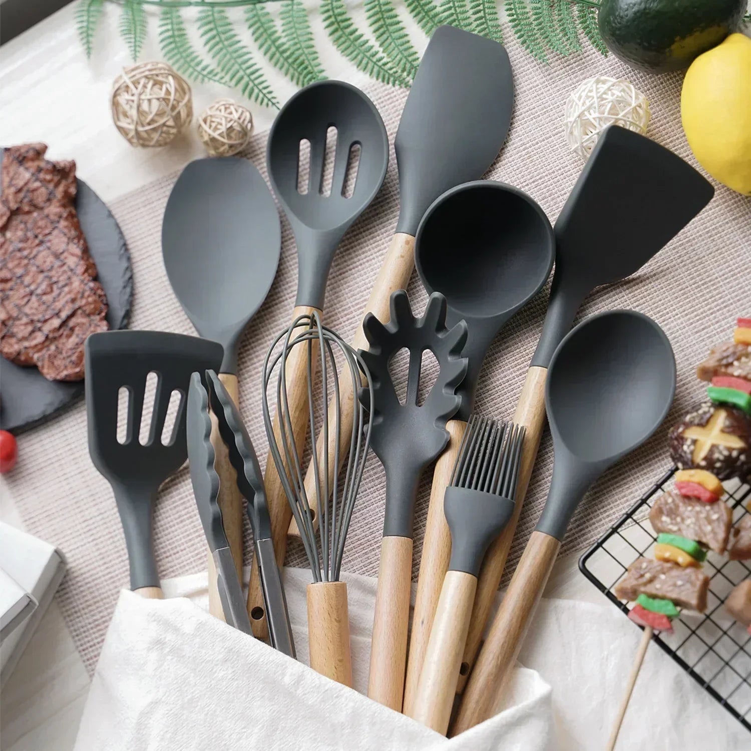 12-Piece Food-Grade Silicone Kitchen Utensil Set – Heat-Resistant & Nonstick