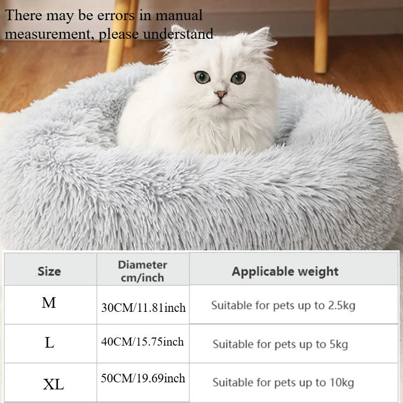Super Soft Striped Plush Donut Pet Bed – Washable Comfort Nest for Cats & Dogs
